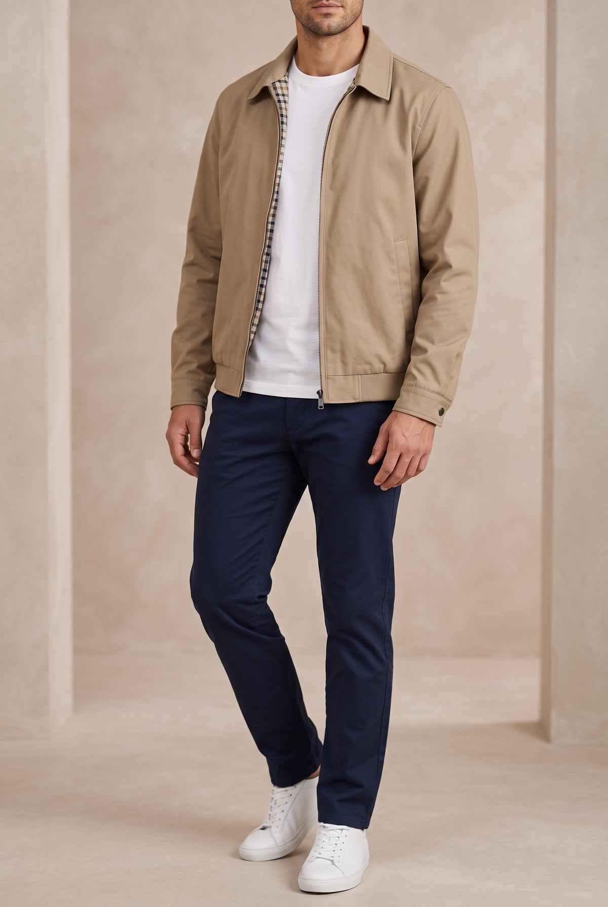 Men's Cotton Zip Jacket with Classic Collar & Side Pockets for Everyday Casual Wear | Lonoma