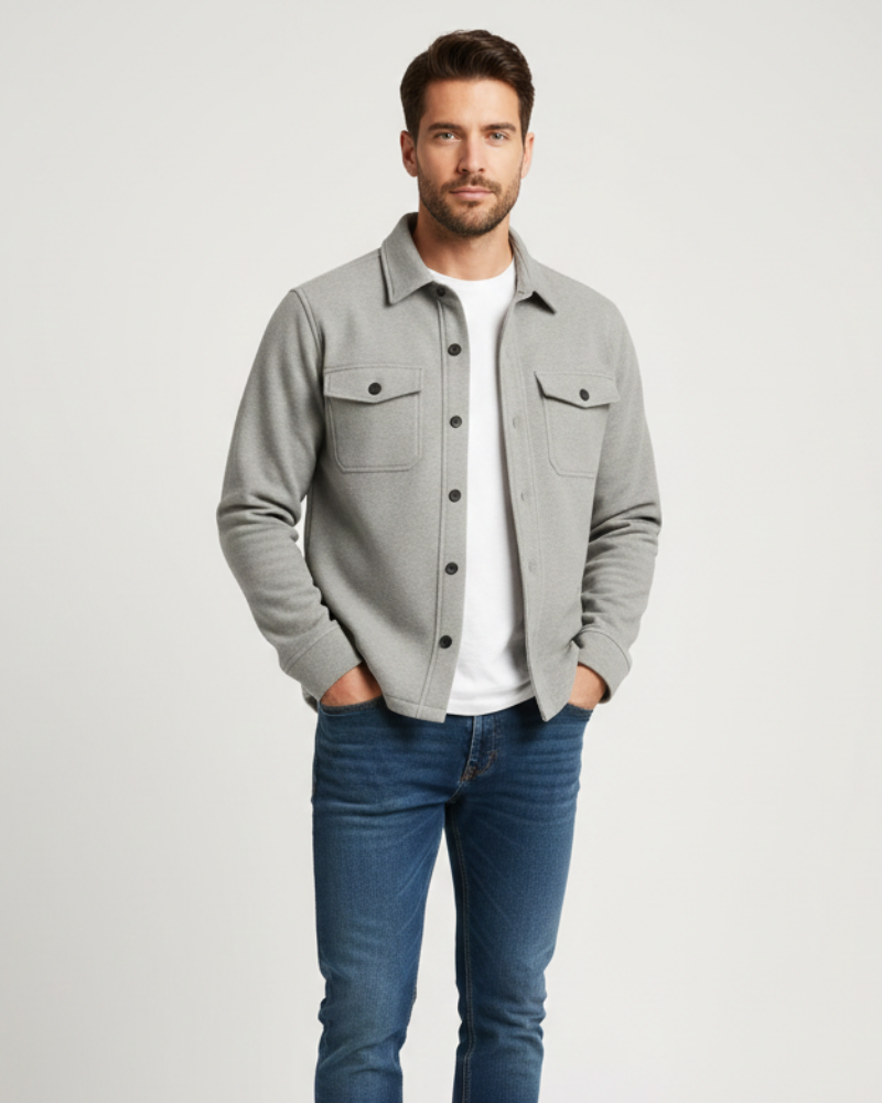 Men's Button-Front Overshirt with Flap Chest Pockets — Long Sleeve Layering Jacket for Casual & Smart Casual Wear | Lonoma