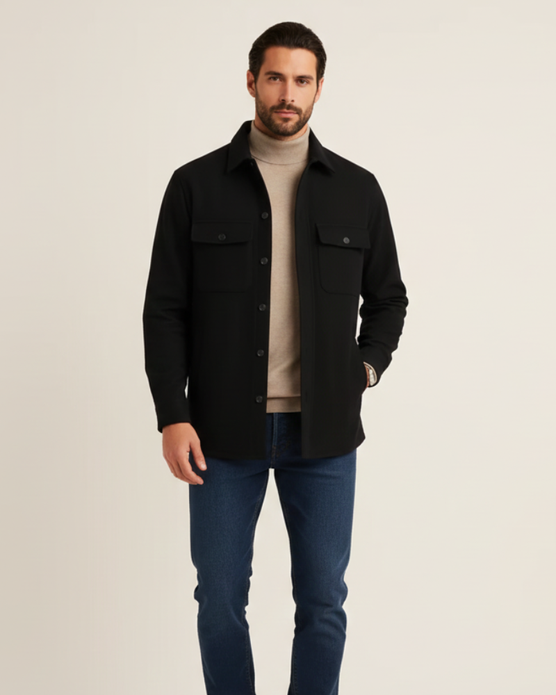 Men's Button-Front Overshirt with Flap Chest Pockets — Long Sleeve Layering Jacket for Casual & Smart Casual Wear | Lonoma