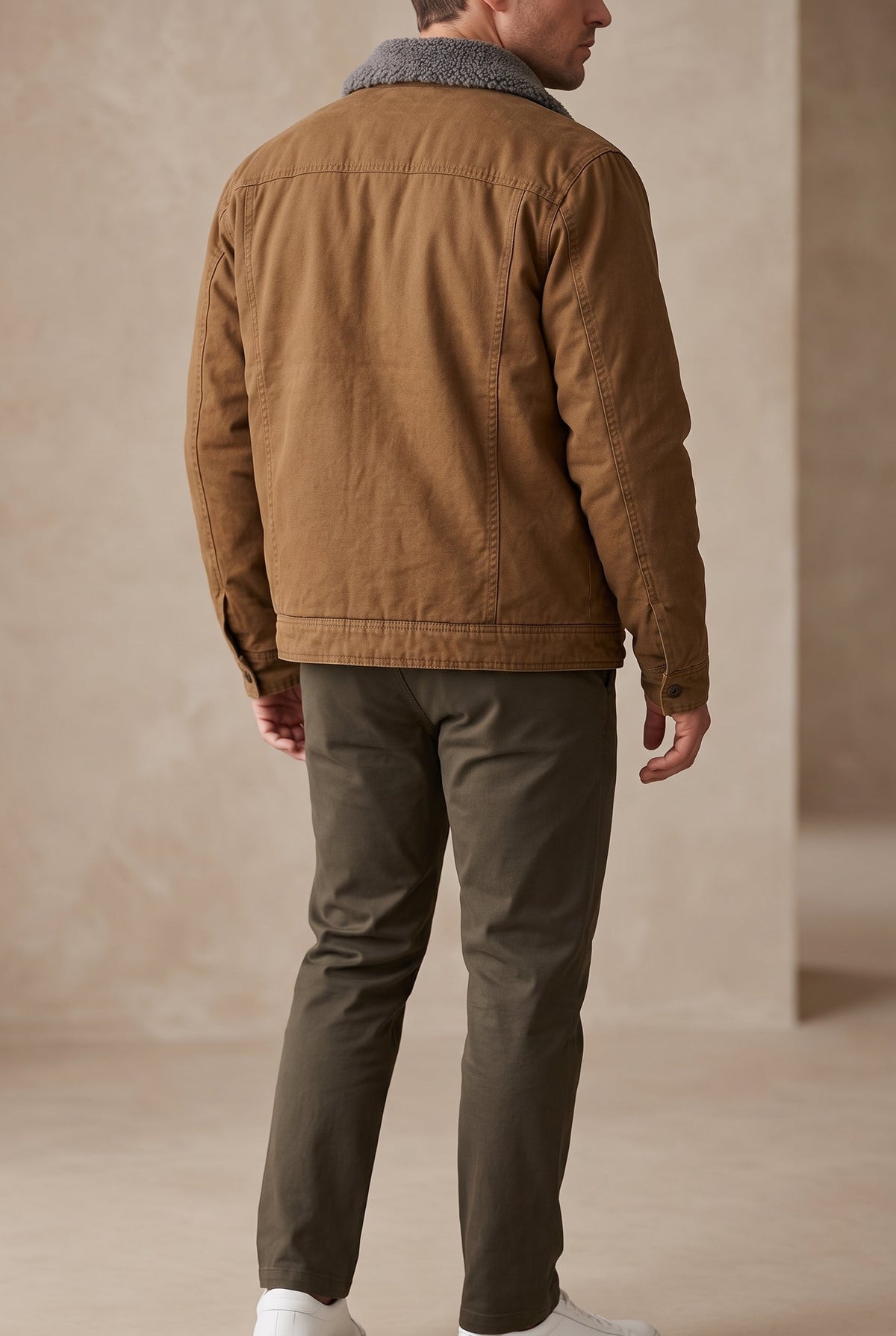 Men's Faux Suede Ranch Jacket Hip-Length Button-Up Western Coat with Contrast Stitching for Casual Everyday Outerwear | Lonoma