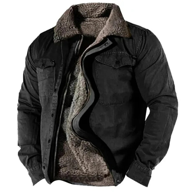 Men's Faux Suede Ranch Jacket Hip-Length Button-Up Western Coat with Contrast Stitching for Casual Everyday Outerwear | Lonoma