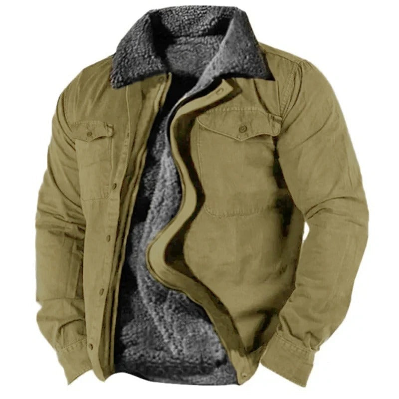 Men's Faux Suede Ranch Jacket Hip-Length Button-Up Western Coat with Contrast Stitching for Casual Everyday Outerwear | Lonoma
