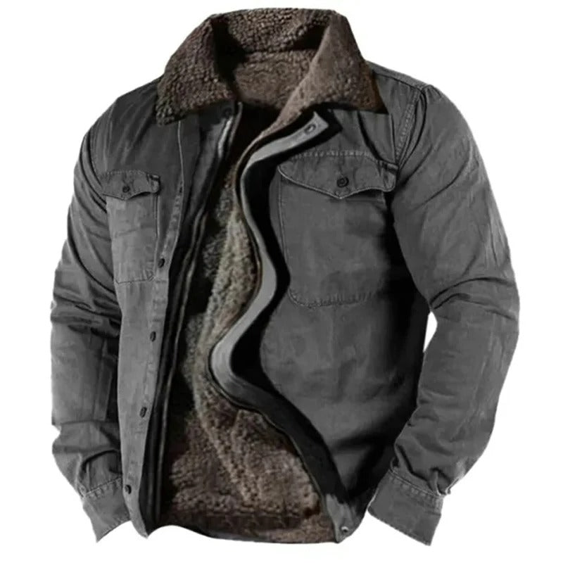 Men's Faux Suede Ranch Jacket Hip-Length Button-Up Western Coat with Contrast Stitching for Casual Everyday Outerwear | Lonoma