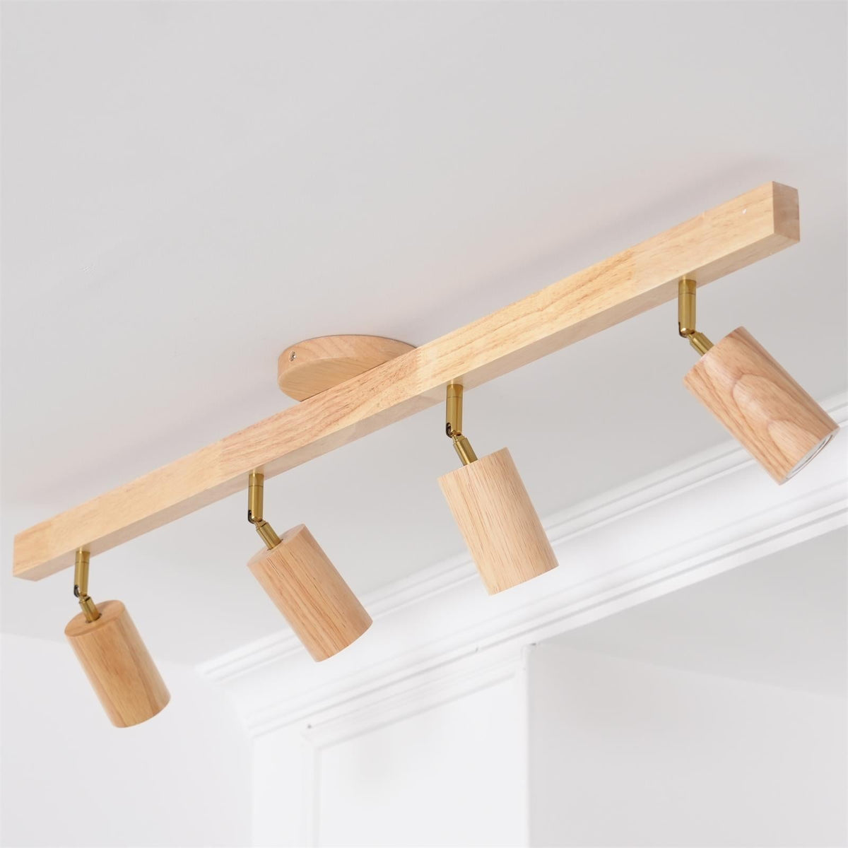 Adjustable Track Light with Wood Accent - 2/3/4/5 Spotlight Heads - Ceiling Mount LED - Warm Light for Kitchen, Hallway, Living Room | Lonoma