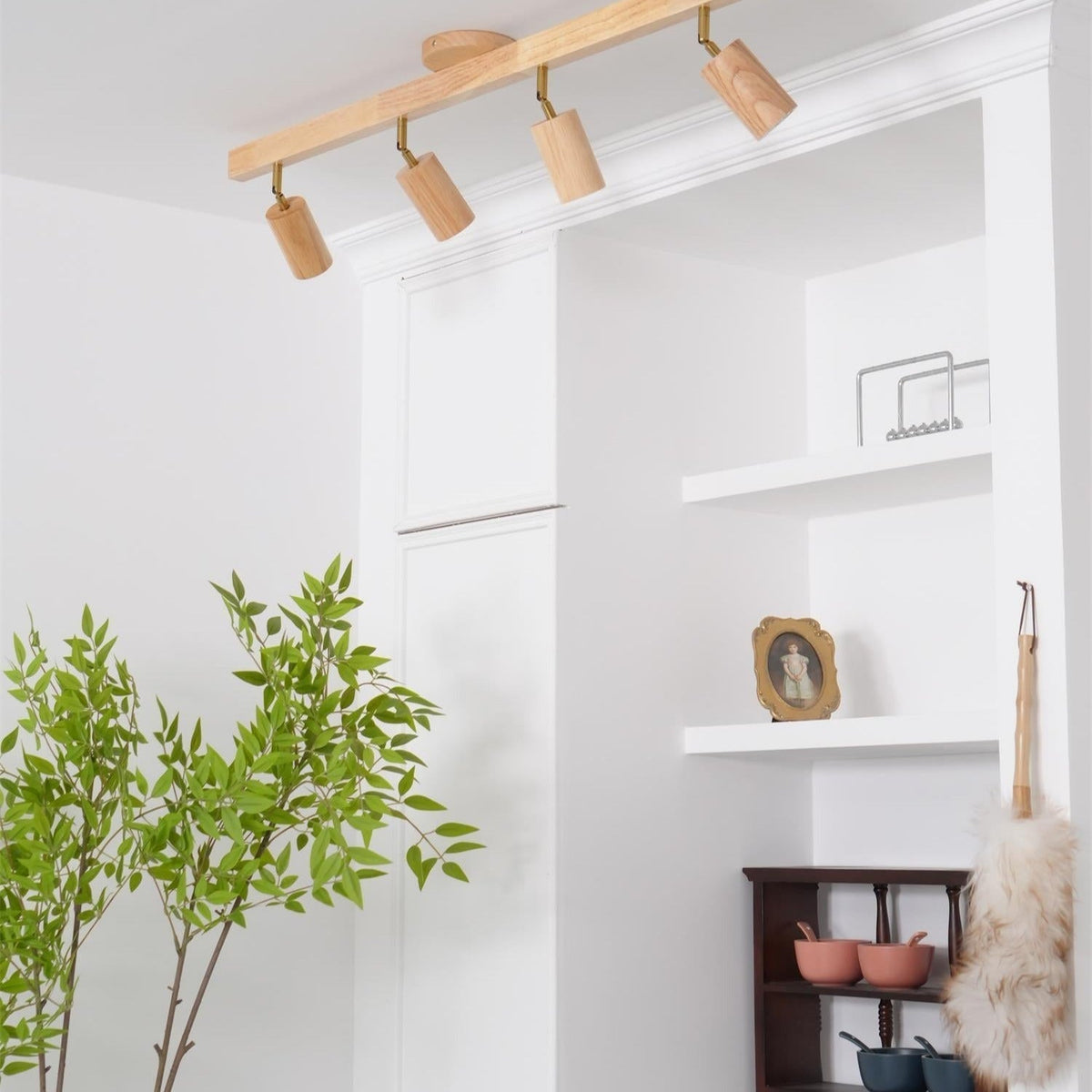 Adjustable Track Light with Wood Accent - 2/3/4/5 Spotlight Heads - Ceiling Mount LED - Warm Light for Kitchen, Hallway, Living Room | Lonoma