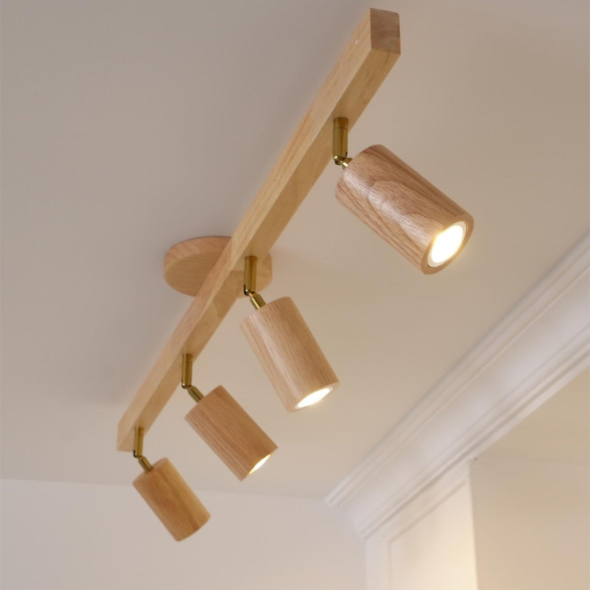 Adjustable Track Light with Wood Accent - 2/3/4/5 Spotlight Heads - Ceiling Mount LED - Warm Light for Kitchen, Hallway, Living Room | Lonoma