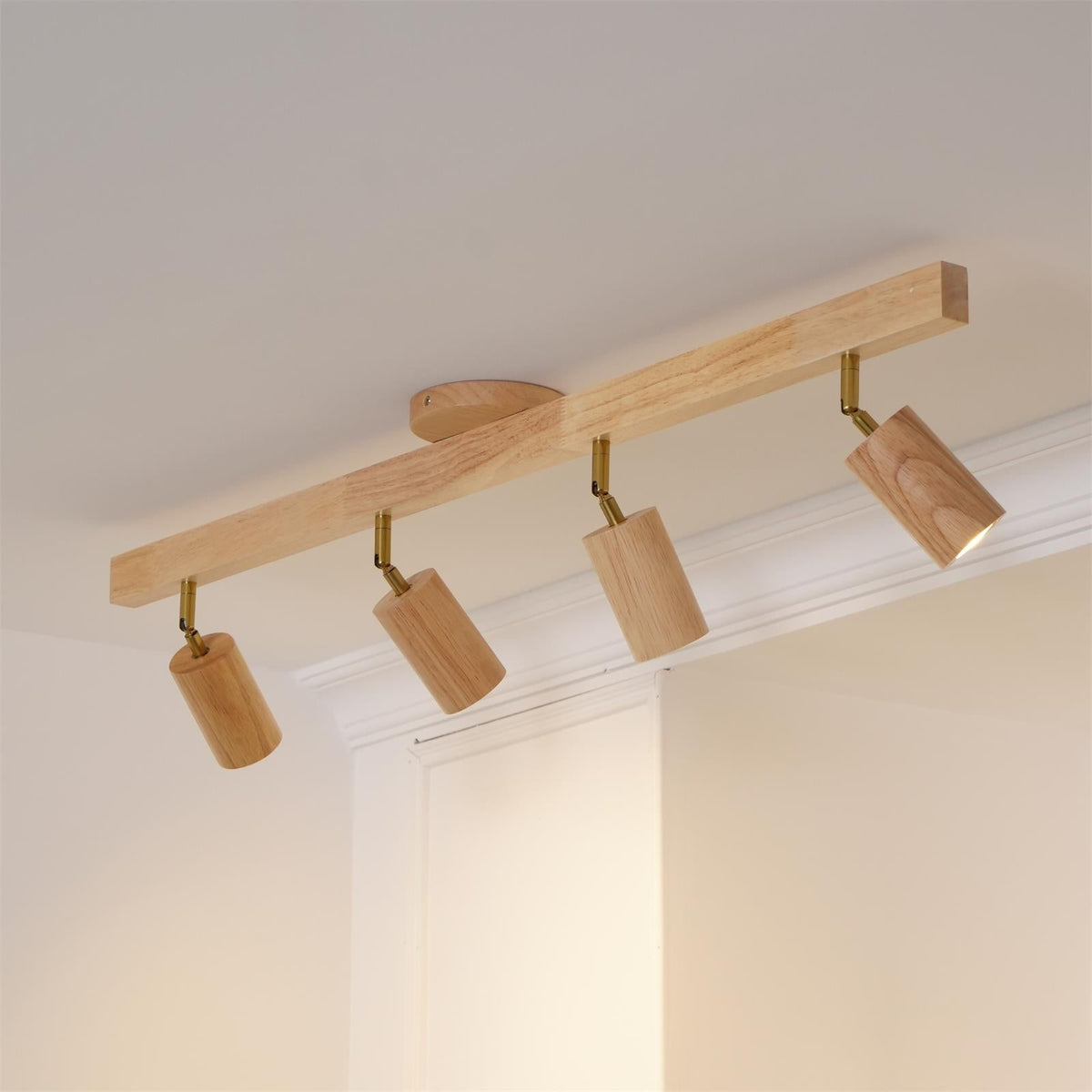 Adjustable Track Light with Wood Accent - 2/3/4/5 Spotlight Heads - Ceiling Mount LED - Warm Light for Kitchen, Hallway, Living Room | Lonoma
