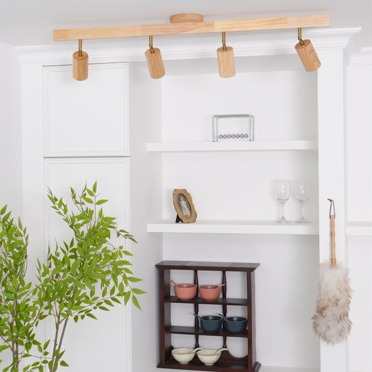 Adjustable Track Light with Wood Accent - 2/3/4/5 Spotlight Heads - Ceiling Mount LED - Warm Light for Kitchen, Hallway, Living Room | Lonoma