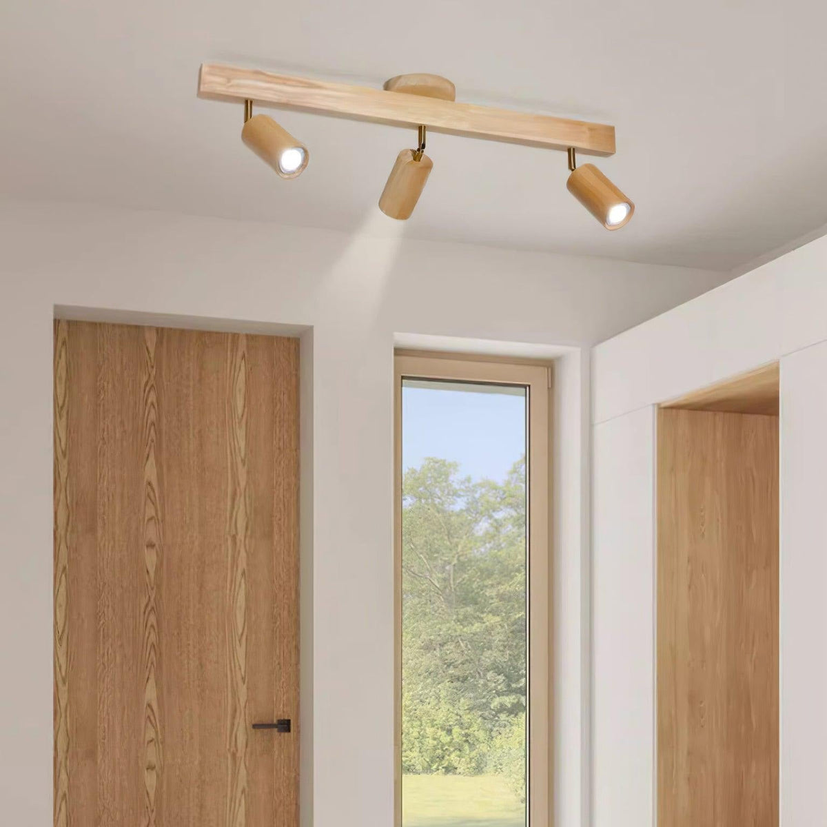 Adjustable Track Light with Wood Accent - 2/3/4/5 Spotlight Heads - Ceiling Mount LED - Warm Light for Kitchen, Hallway, Living Room | Lonoma