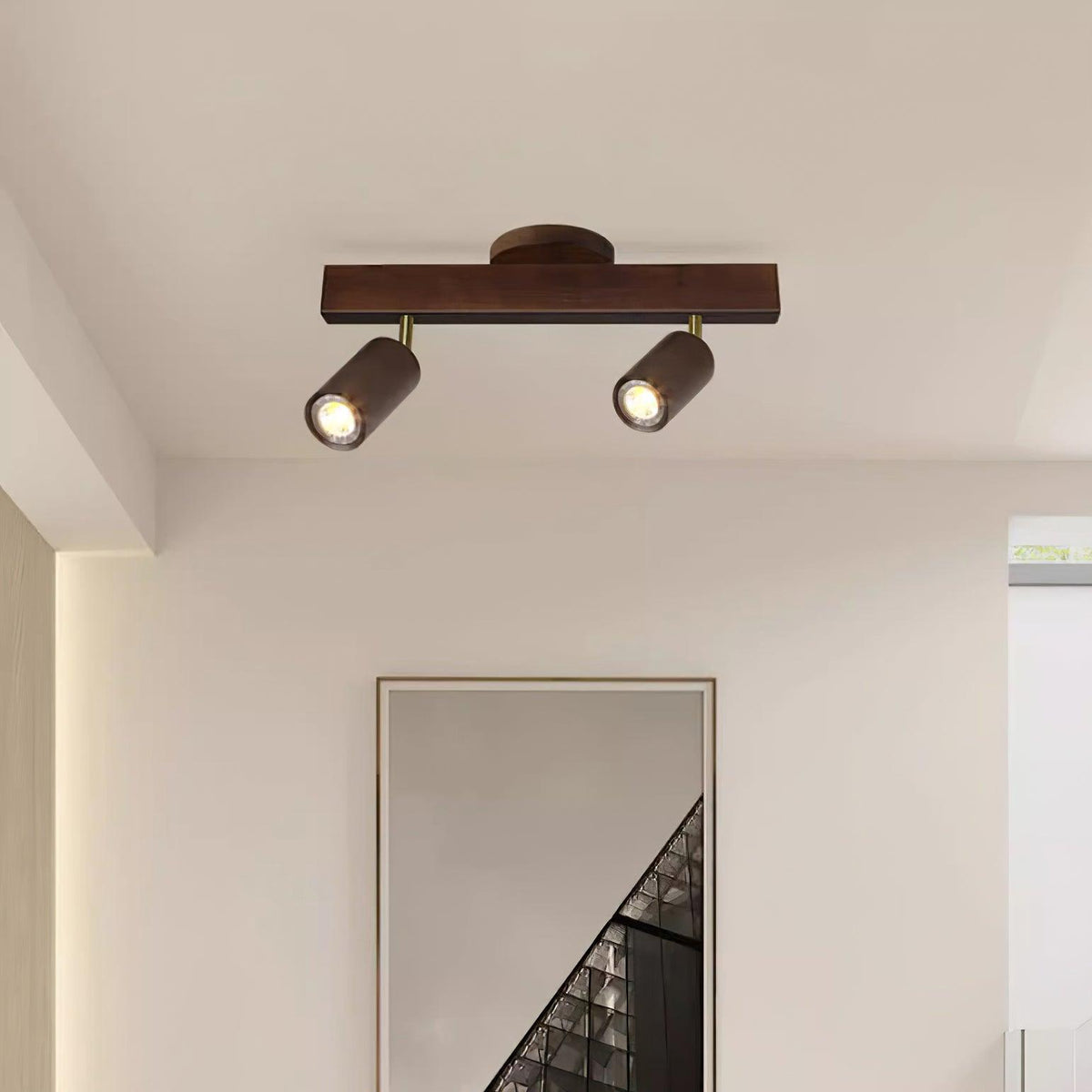 Adjustable Track Light with Wood Accent - 2/3/4/5 Spotlight Heads - Ceiling Mount LED - Warm Light for Kitchen, Hallway, Living Room | Lonoma