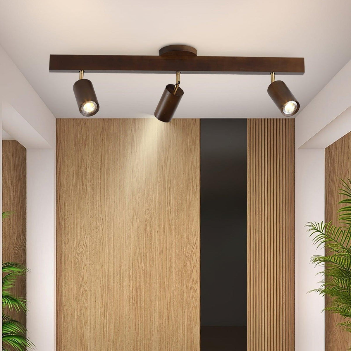 Adjustable Track Light with Wood Accent - 2/3/4/5 Spotlight Heads - Ceiling Mount LED - Warm Light for Kitchen, Hallway, Living Room | Lonoma