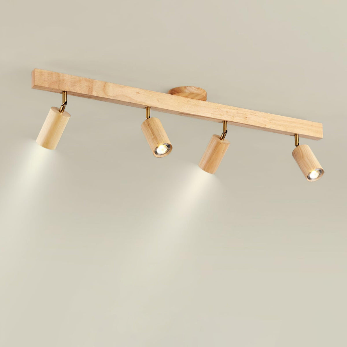 Adjustable Track Light with Wood Accent - 2/3/4/5 Spotlight Heads - Ceiling Mount LED - Warm Light for Kitchen, Hallway, Living Room | Lonoma