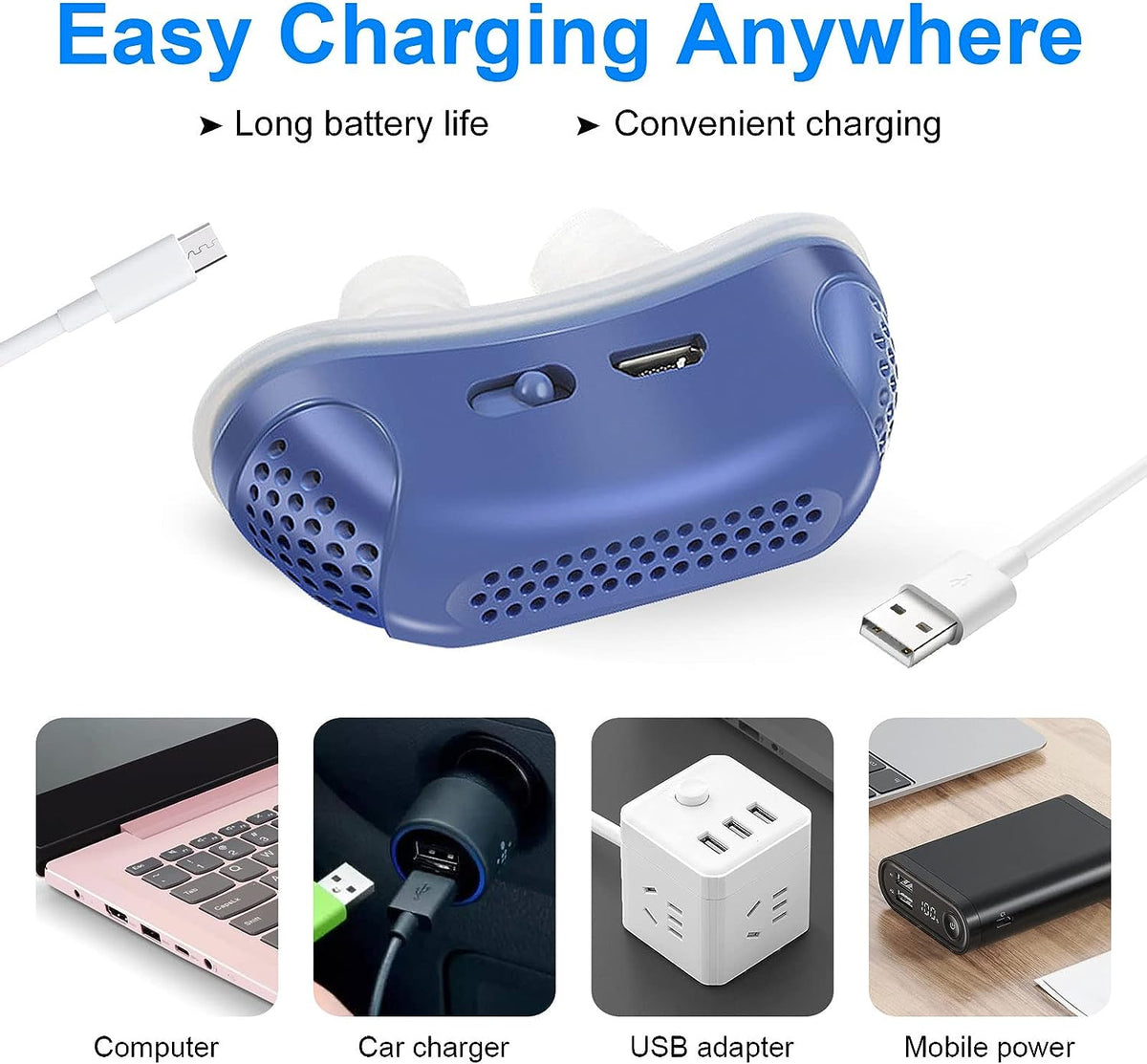 Sleep Apnea Relief Device Rechargeable Anti-Snoring Nasal Aid for Better Breathing Nighttime Wellness Tool Compact Design for Home and Travel | Lonoma