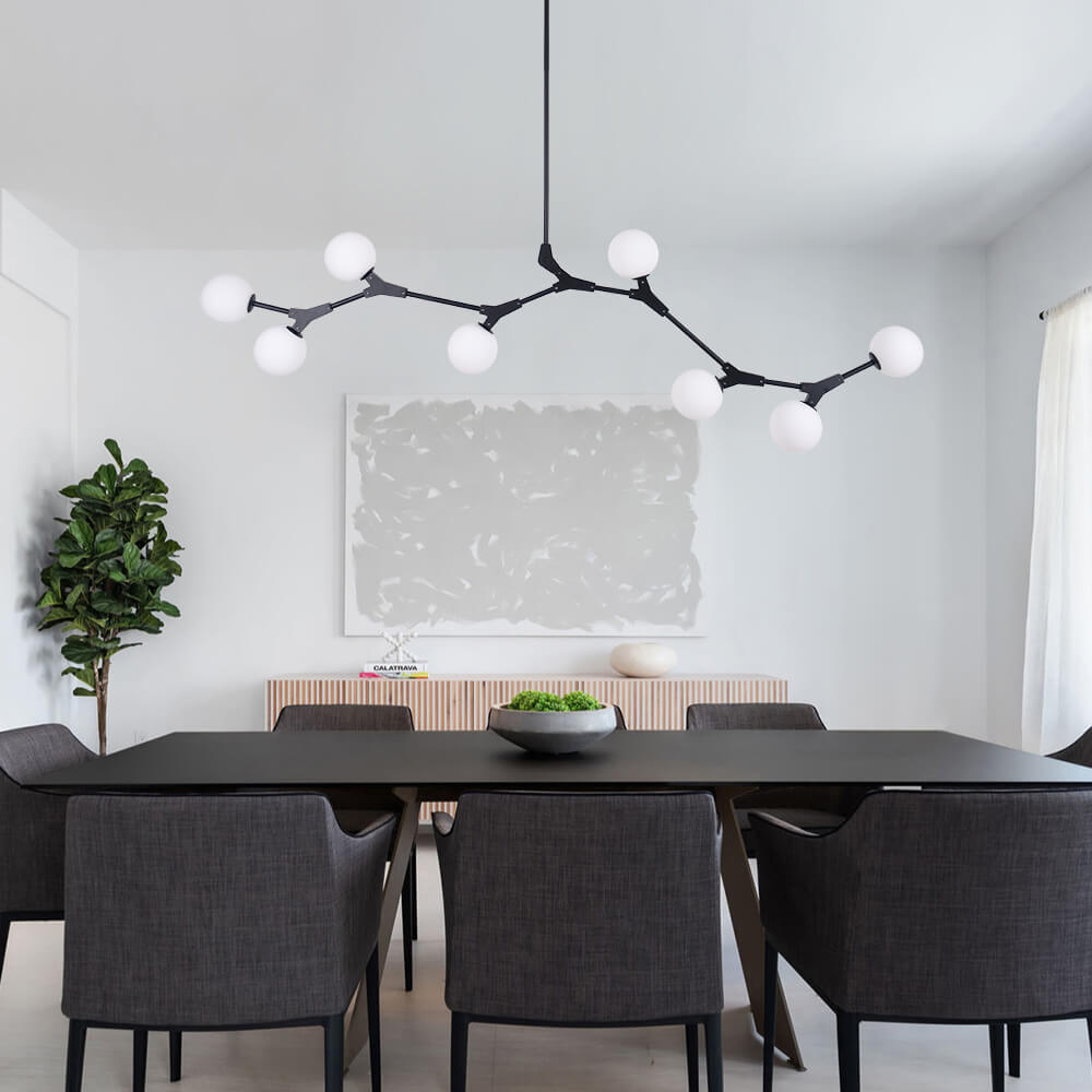 8-Light Contemporary Pendant with Sphere Glass Shades for Kitchen Island – Adjustable Height Metal Fixture with Hardwired Installation | Lonoma