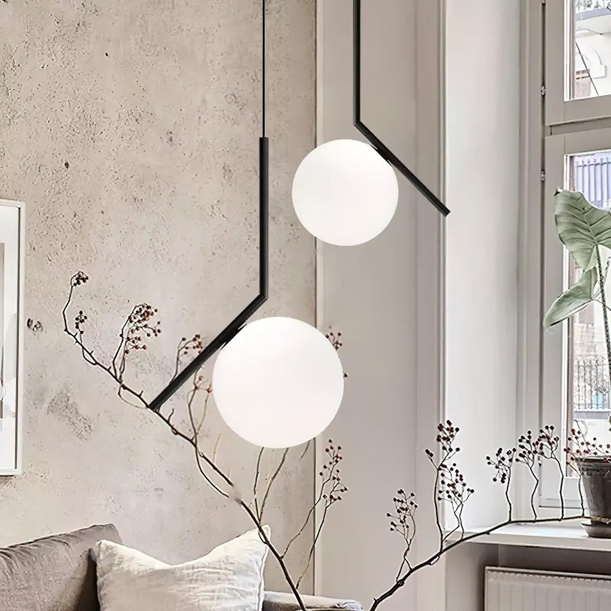 Modern Glass Pendant Light with Brass or Black Metal Frame – 8" Dome Shade, Adjustable Cord, E26 Socket for Kitchen Island, Dining Room | Lonoma