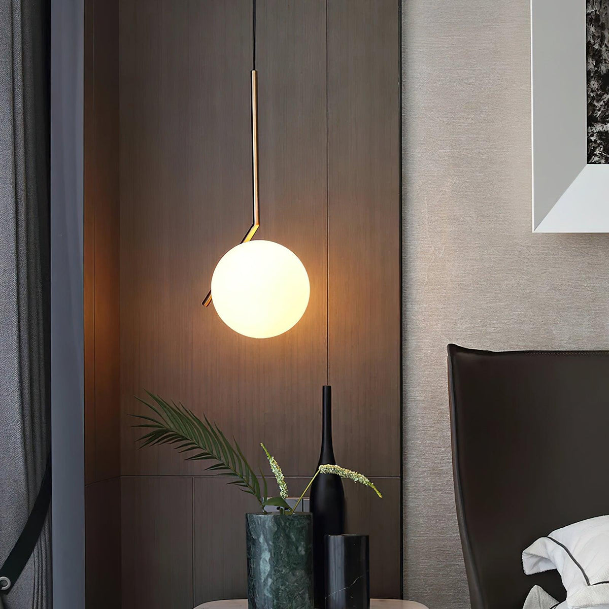 Modern Glass Pendant Light with Brass or Black Metal Frame – 8" Dome Shade, Adjustable Cord, E26 Socket for Kitchen Island, Dining Room | Lonoma