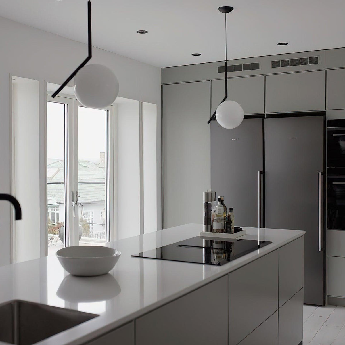Modern Glass Pendant Light with Brass or Black Metal Frame – 8" Dome Shade, Adjustable Cord, E26 Socket for Kitchen Island, Dining Room | Lonoma