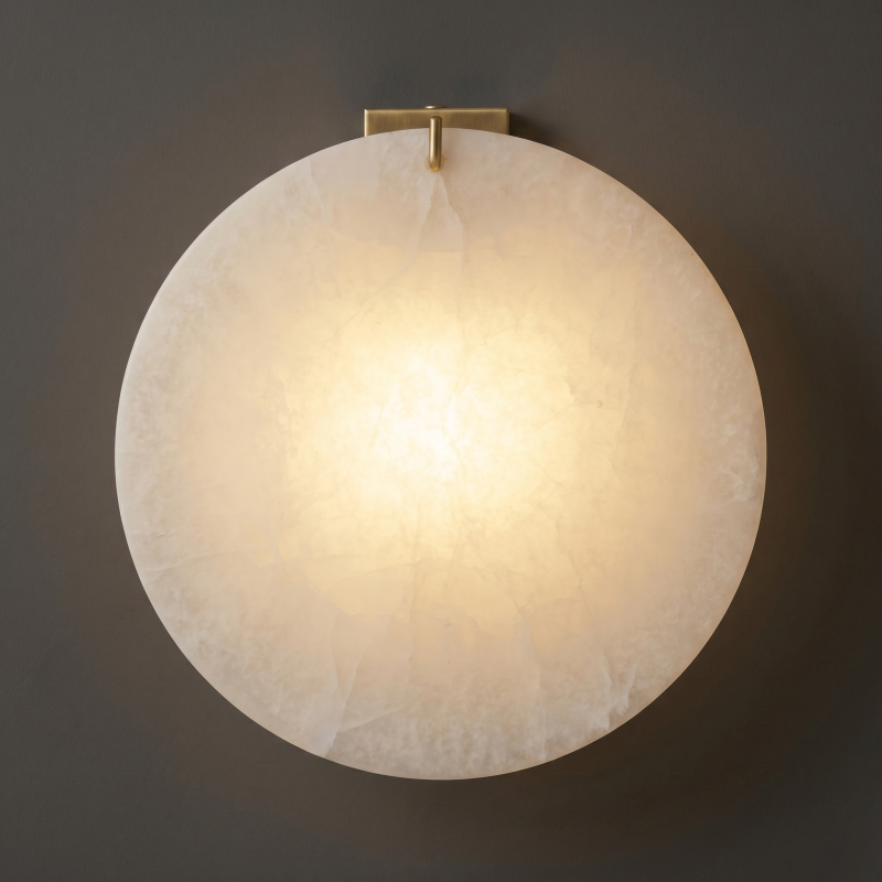 Spanish Alabaster Wall Sconce with Brass or Wood Accent, Hardwired G9 or LED, Handmade Natural Stone Light for Bedroom, Hallway, Living Room | Lonoma