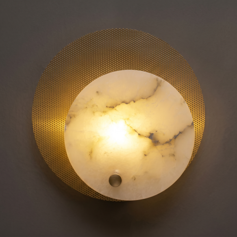 Spanish Alabaster Wall Sconce with Brass or Wood Accent, Hardwired G9 or LED, Handmade Natural Stone Light for Bedroom, Hallway, Living Room | Lonoma
