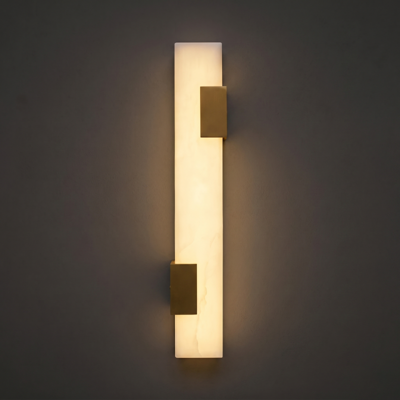 Spanish Alabaster Wall Sconce with Brass or Wood Accent, Hardwired G9 or LED, Handmade Natural Stone Light for Bedroom, Hallway, Living Room | Lonoma