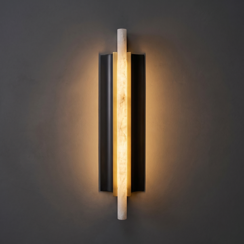 Spanish Alabaster Wall Sconce with Brass or Wood Accent, Hardwired G9 or LED, Handmade Natural Stone Light for Bedroom, Hallway, Living Room | Lonoma