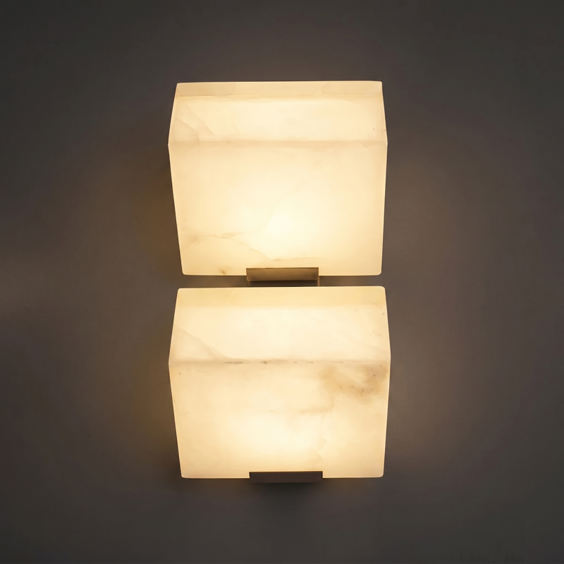 Spanish Alabaster Wall Sconce with Brass or Wood Accent, Hardwired G9 or LED, Handmade Natural Stone Light for Bedroom, Hallway, Living Room | Lonoma