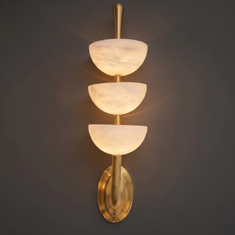 Spanish Alabaster Wall Sconce with Brass or Wood Accent, Hardwired G9 or LED, Handmade Natural Stone Light for Bedroom, Hallway, Living Room | Lonoma
