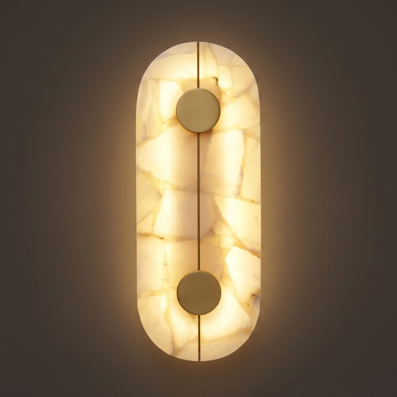 Spanish Alabaster Wall Sconce with Brass or Wood Accent, Hardwired G9 or LED, Handmade Natural Stone Light for Bedroom, Hallway, Living Room | Lonoma