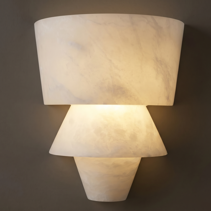Spanish Alabaster Wall Sconce with Brass or Wood Accent, Hardwired G9 or LED, Handmade Natural Stone Light for Bedroom, Hallway, Living Room | Lonoma