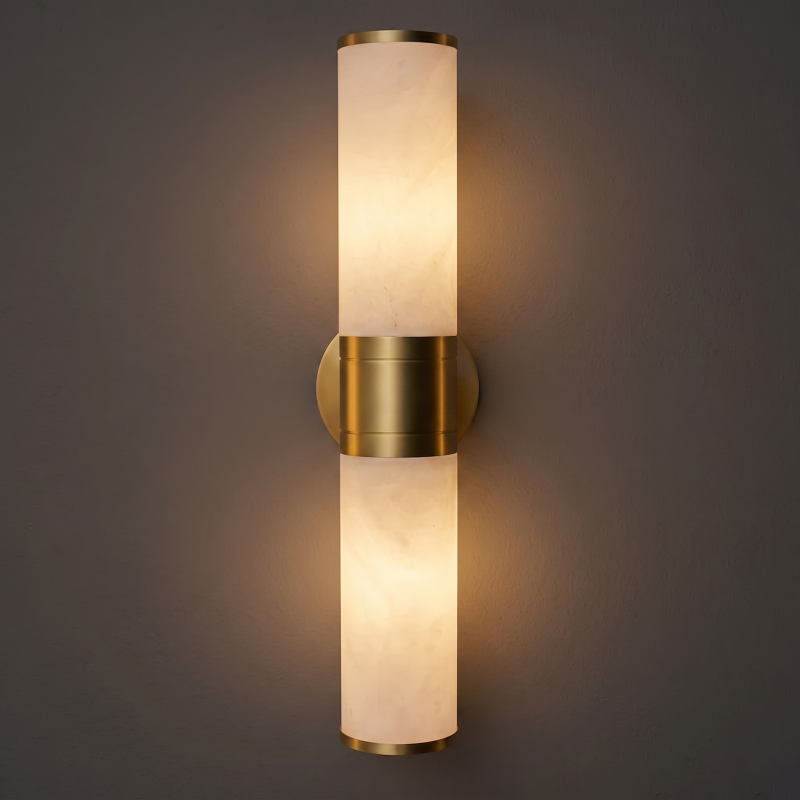 Spanish Alabaster Wall Sconce with Brass or Wood Accent, Hardwired G9 or LED, Handmade Natural Stone Light for Bedroom, Hallway, Living Room | Lonoma