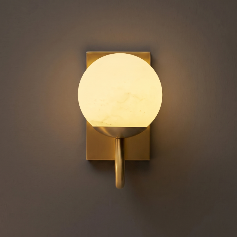 Spanish Alabaster Wall Sconce with Brass or Wood Accent, Hardwired G9 or LED, Handmade Natural Stone Light for Bedroom, Hallway, Living Room | Lonoma