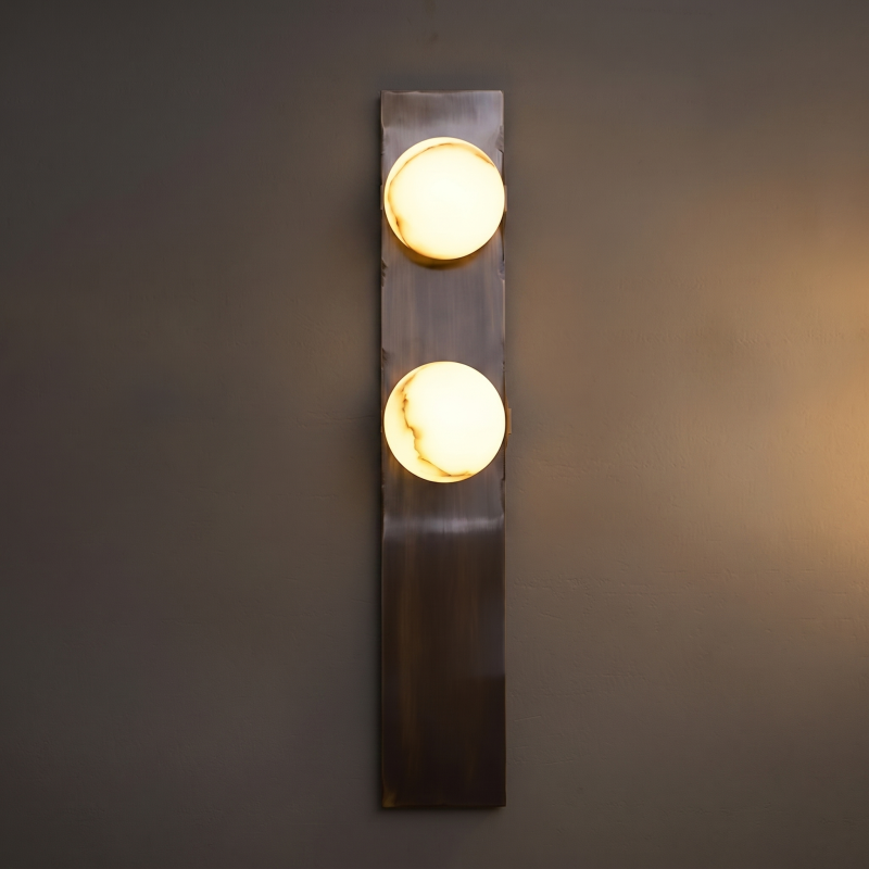 Spanish Alabaster Wall Sconce with Brass or Wood Accent, Hardwired G9 or LED, Handmade Natural Stone Light for Bedroom, Hallway, Living Room | Lonoma