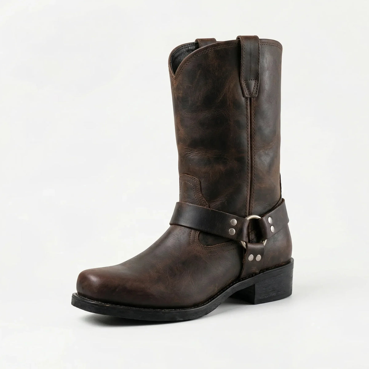 Men's Western Harness Boots Handcrafted Leather Ankle Boot Cognac Tan Black for Casual Outfits Jeans Vintage Biker Style | Lonoma