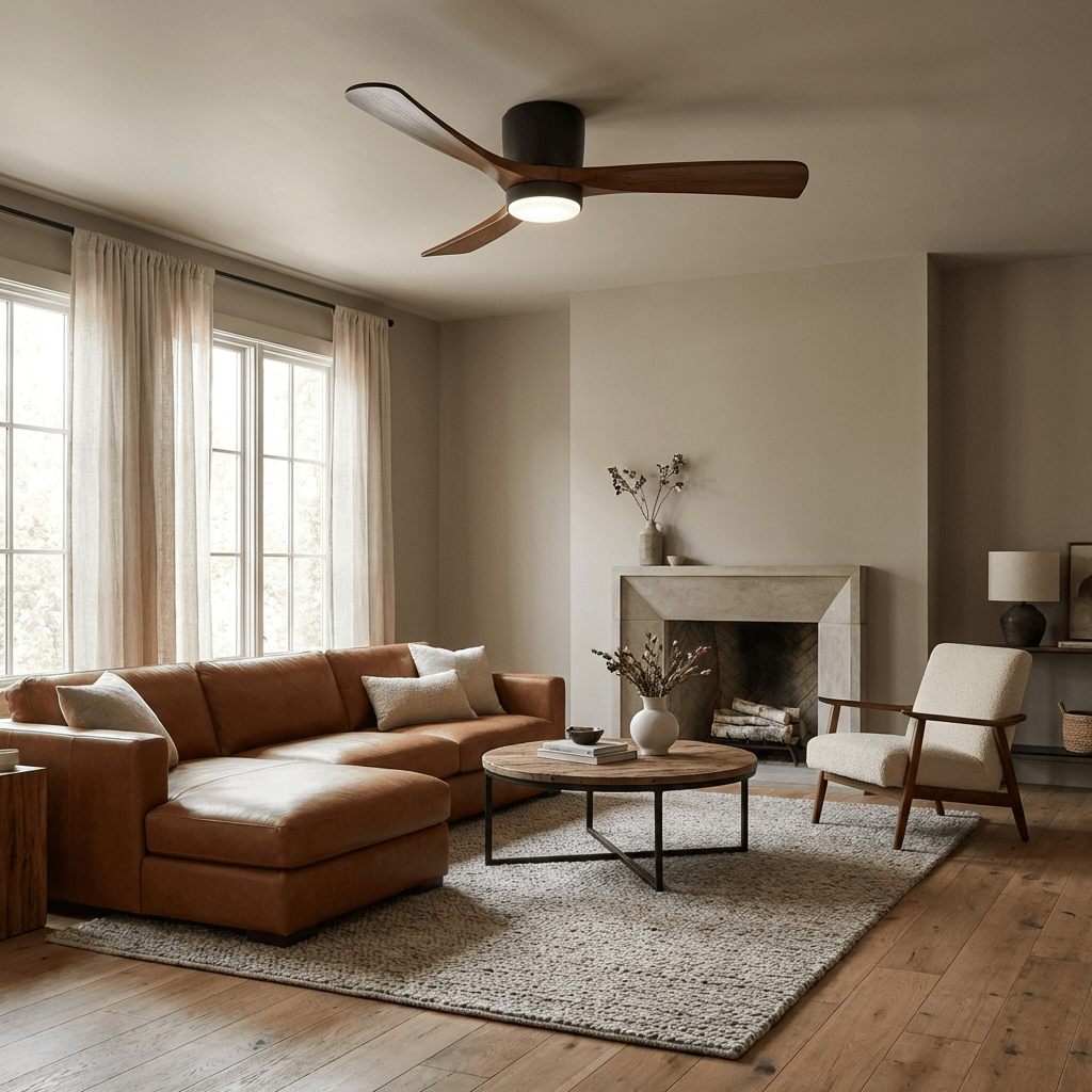 42-52 Inch Modern Ceiling Fan with Dimmable LED Light | 6-Speed Reversible DC Motor | Sycamore Wood Blades | Remote Control Included | Lonoma
