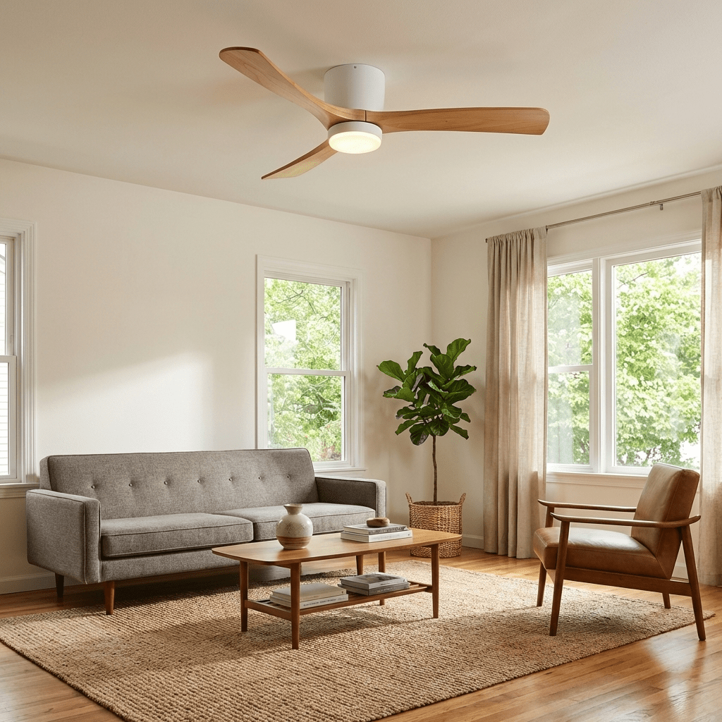 42-52 Inch Modern Ceiling Fan with Dimmable LED Light | 6-Speed Reversible DC Motor | Sycamore Wood Blades | Remote Control Included | Lonoma
