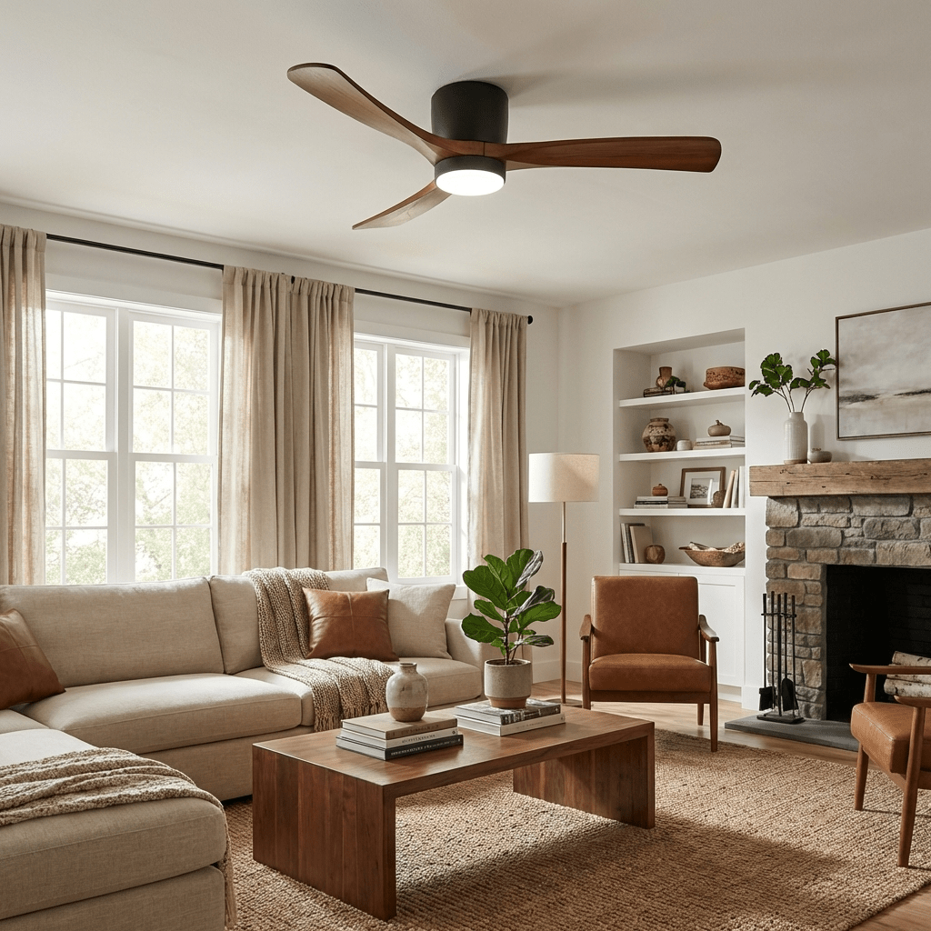 42-52 Inch Modern Ceiling Fan with Dimmable LED Light | 6-Speed Reversible DC Motor | Sycamore Wood Blades | Remote Control Included | Lonoma