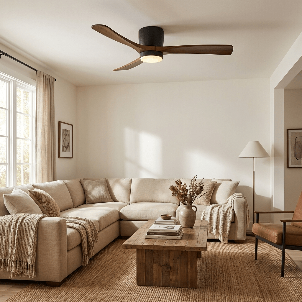 42-52 Inch Modern Ceiling Fan with Dimmable LED Light | 6-Speed Reversible DC Motor | Sycamore Wood Blades | Remote Control Included | Lonoma