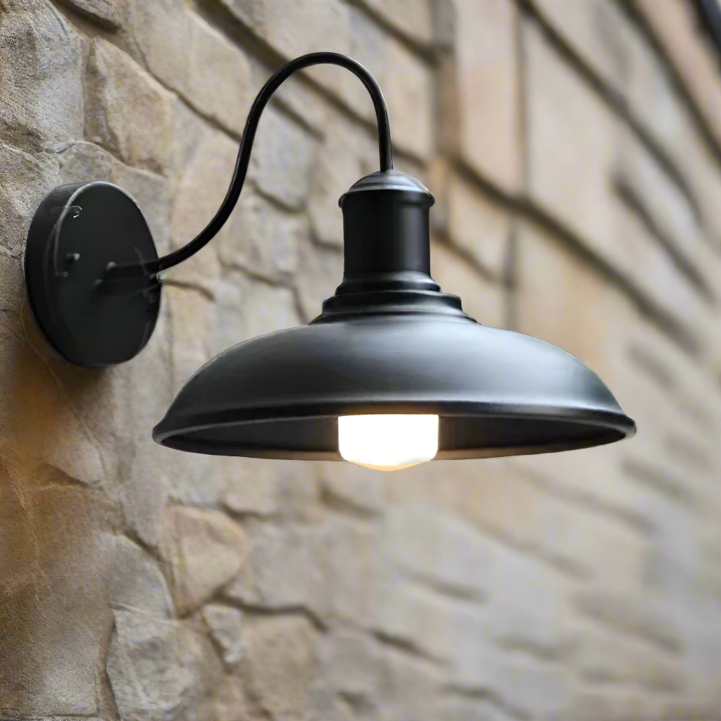 Industrial Outdoor Wall Light, Black Iron Barn Sconce with LED Bulb, Porch, Patio, Garage, Garden & Exterior Wall Lighting | Lonoma