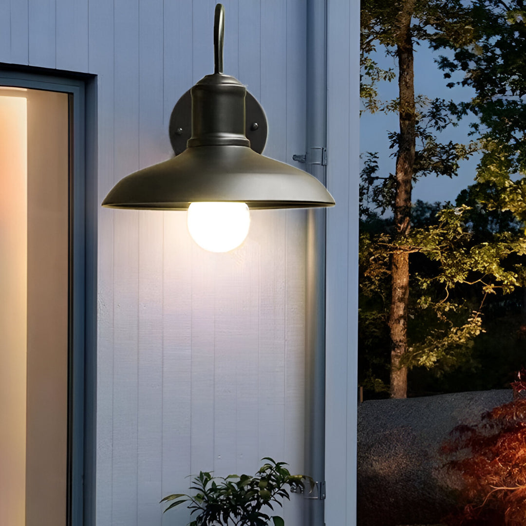 Industrial Outdoor Wall Light, Black Iron Barn Sconce with LED Bulb, Porch, Patio, Garage, Garden & Exterior Wall Lighting | Lonoma
