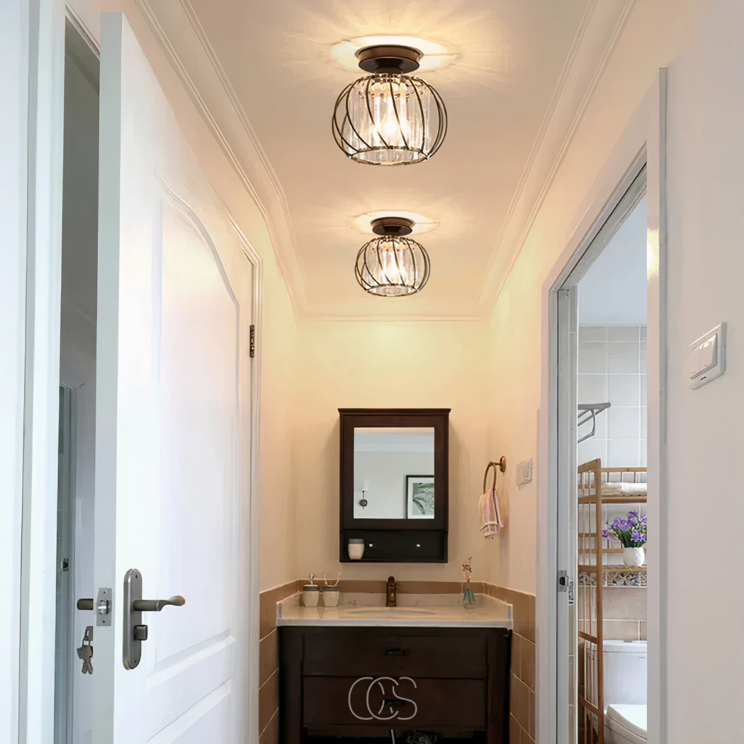 Glass & Iron Flush Mount Ceiling Light 9 in, Black or Gold Hardwired Fixture for Hallway, Bedroom, Closet, Entryway & Living Room | Lonoma
