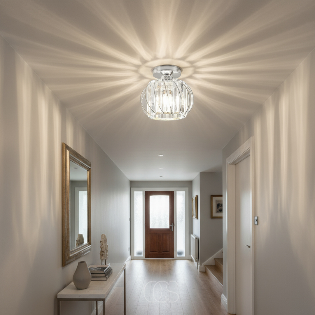 Glass & Iron Flush Mount Ceiling Light 9 in, Black or Gold Hardwired Fixture for Hallway, Bedroom, Closet, Entryway & Living Room | Lonoma