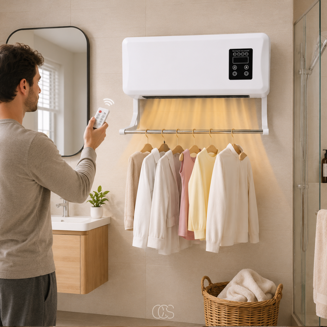 Wall Mounted Bathroom Heater Fan with Drying Rack, 1500W, White, Timer, Wall Heater for Laundry Room, Bedroom and Office | Lonoma