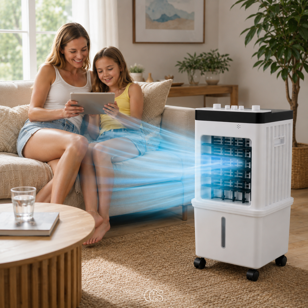 3-in-1 Portable Air Cooler, White, with Water Tank & Wheels – Evaporative Cooling Fan and Humidifier for Bedroom, Living Room, Office | Lonoma