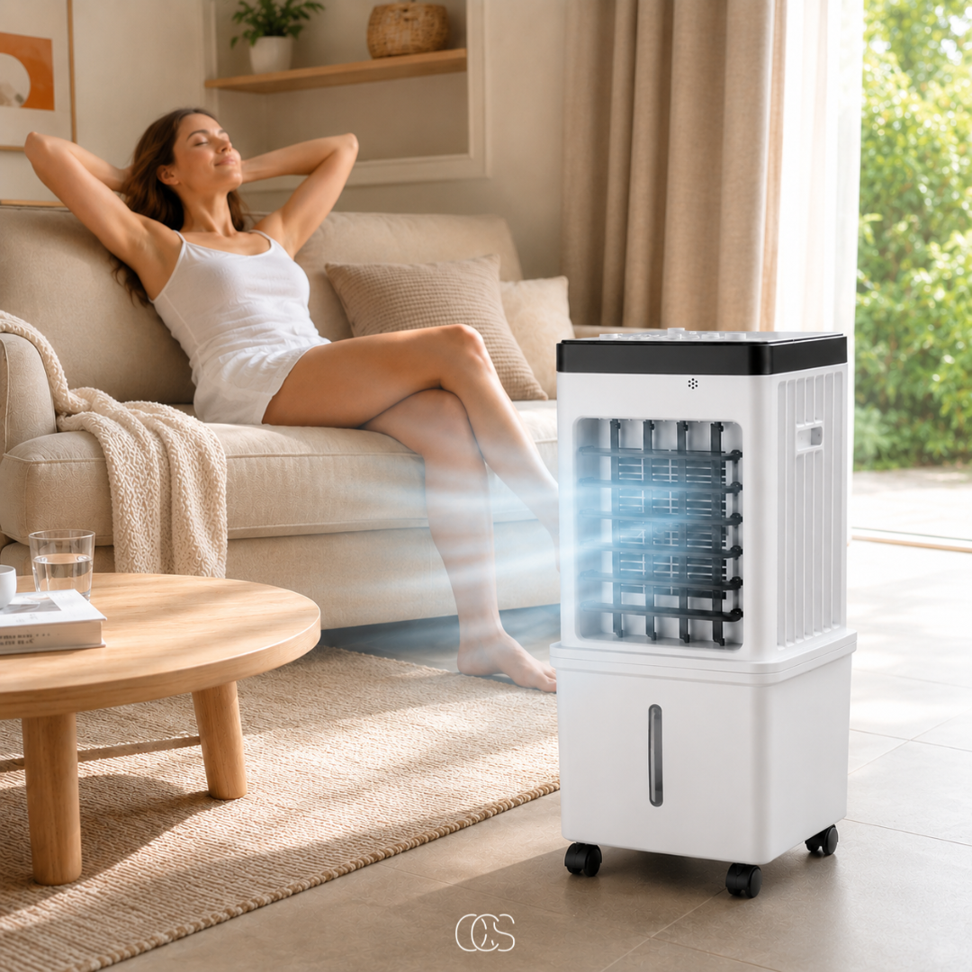 3-in-1 Portable Air Cooler, White, with Water Tank & Wheels – Evaporative Cooling Fan and Humidifier for Bedroom, Living Room, Office | Lonoma