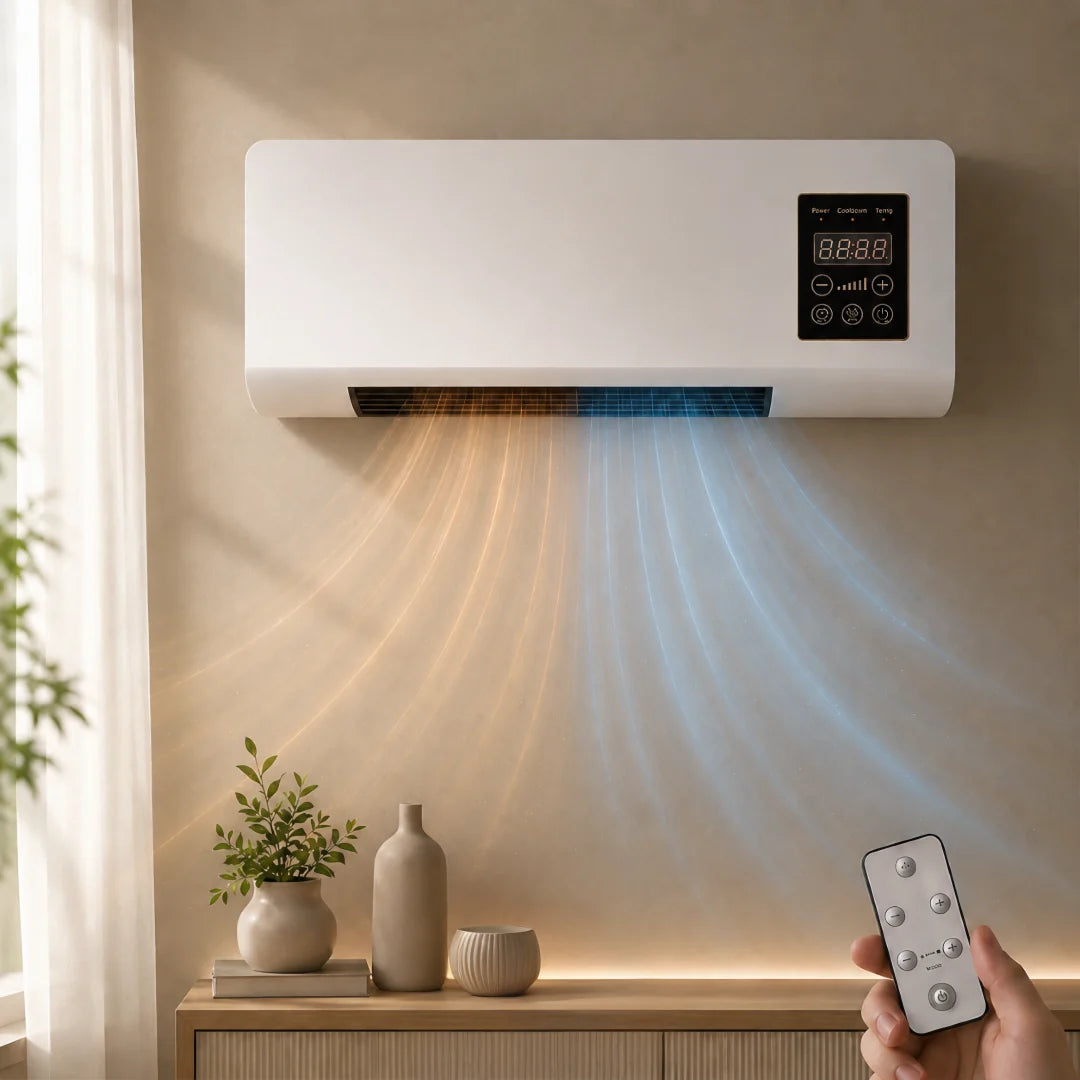 Wall Mounted Heater Fan 2-in-1 with Timer, White Digital Display Space Heater & Cooling Fan for Bedroom, Living Room, Office | Lonoma