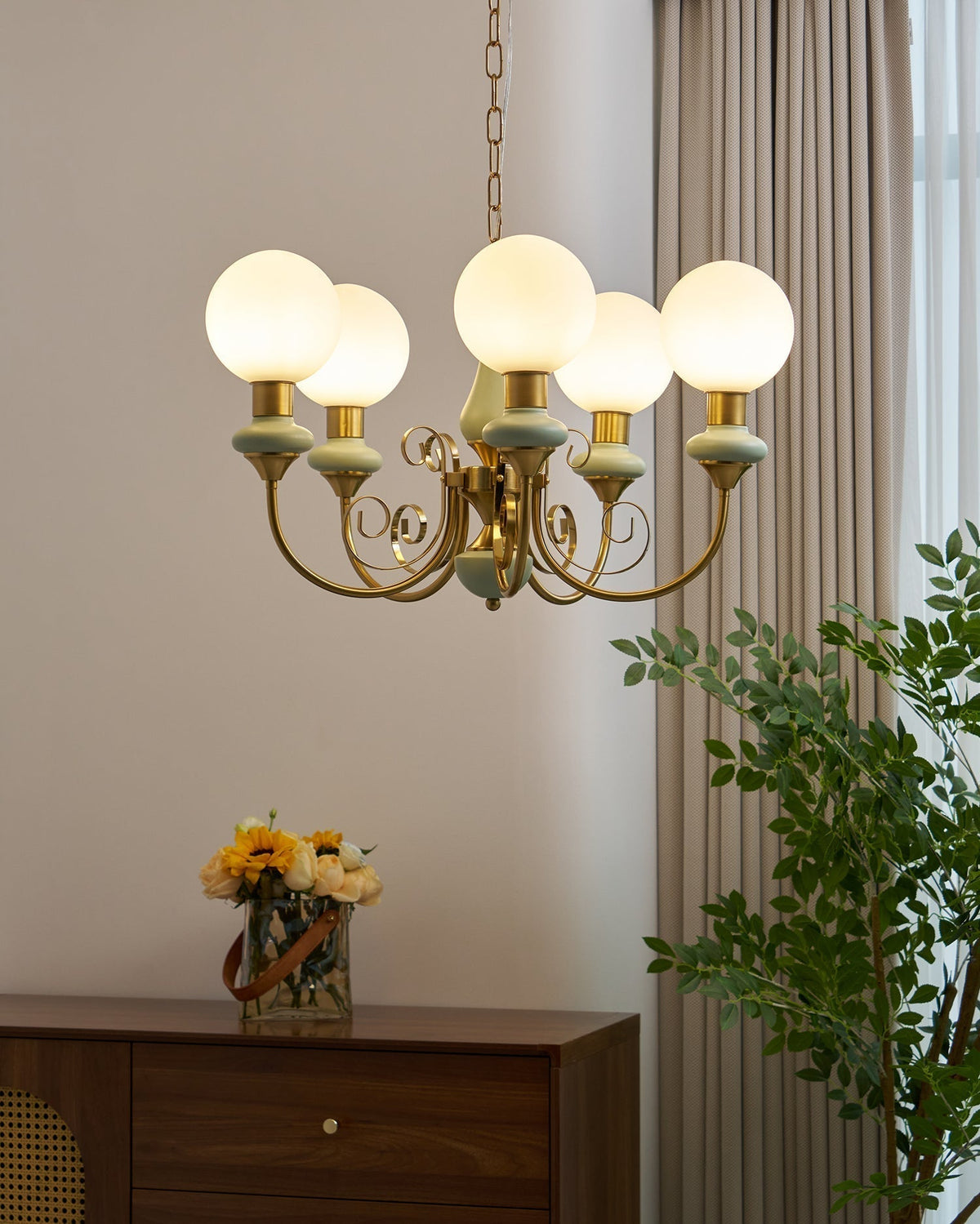 Modern Glass Sphere Pendant Chandelier with Iron Frame, Multi-Light Fixture for Dining Room, Kitchen Island Lighting, Adjustable Hanging | Lonoma