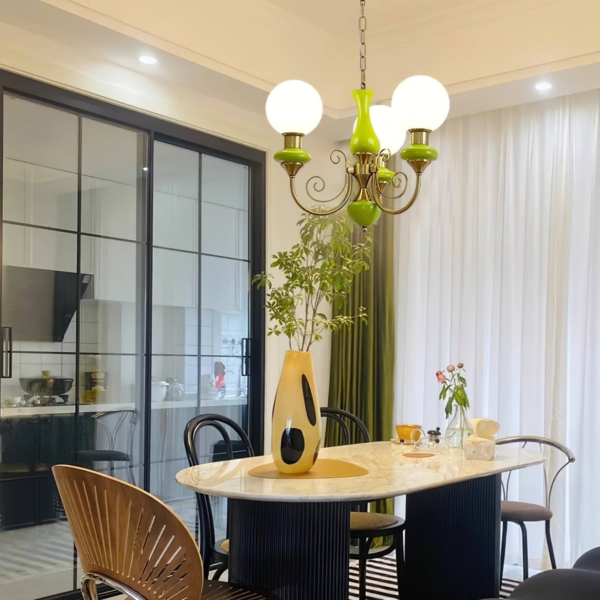 Modern Glass Sphere Pendant Chandelier with Iron Frame, Multi-Light Fixture for Dining Room, Kitchen Island Lighting, Adjustable Hanging | Lonoma