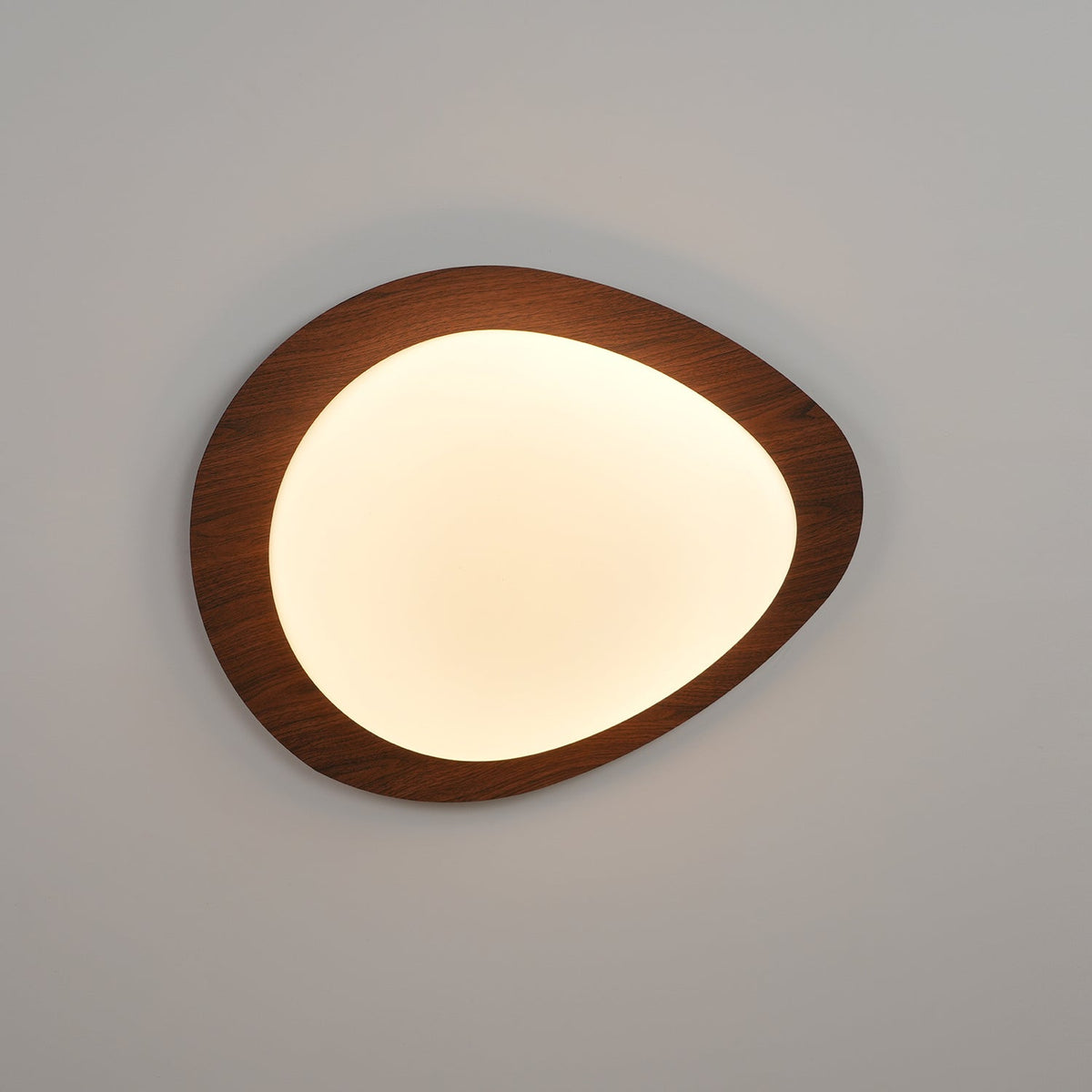 Flush Mount LED Ceiling Light Walnut Wood Finish Oval Pebble Shape for Bedroom Kitchen Hallway Dining Room Living Room | Lonoma