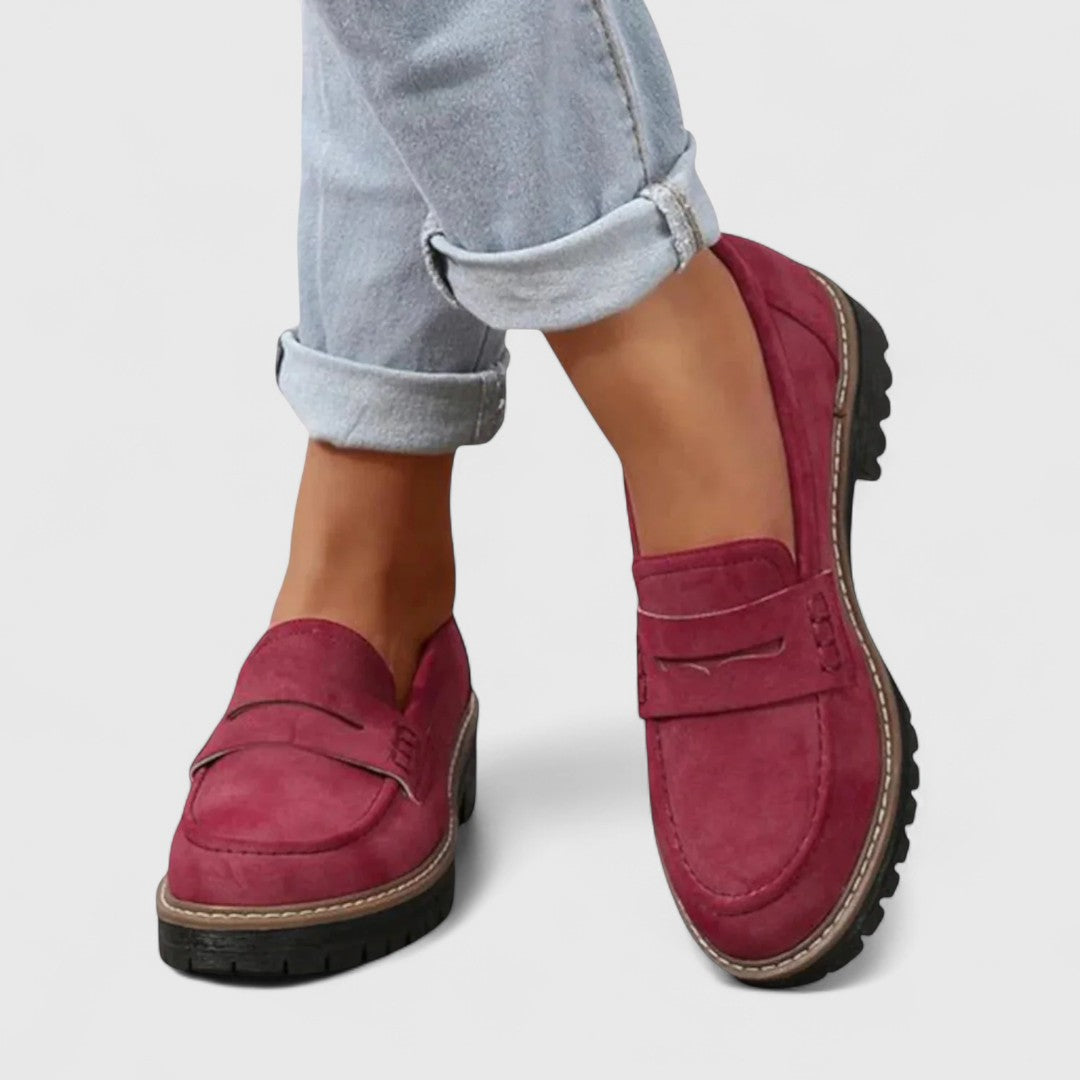 Women's Chunky Sole Loafers with Penny Strap Detail - Slip-On Platform Dress Shoes for Work, Casual & Smart Everyday Wear | Lonoma