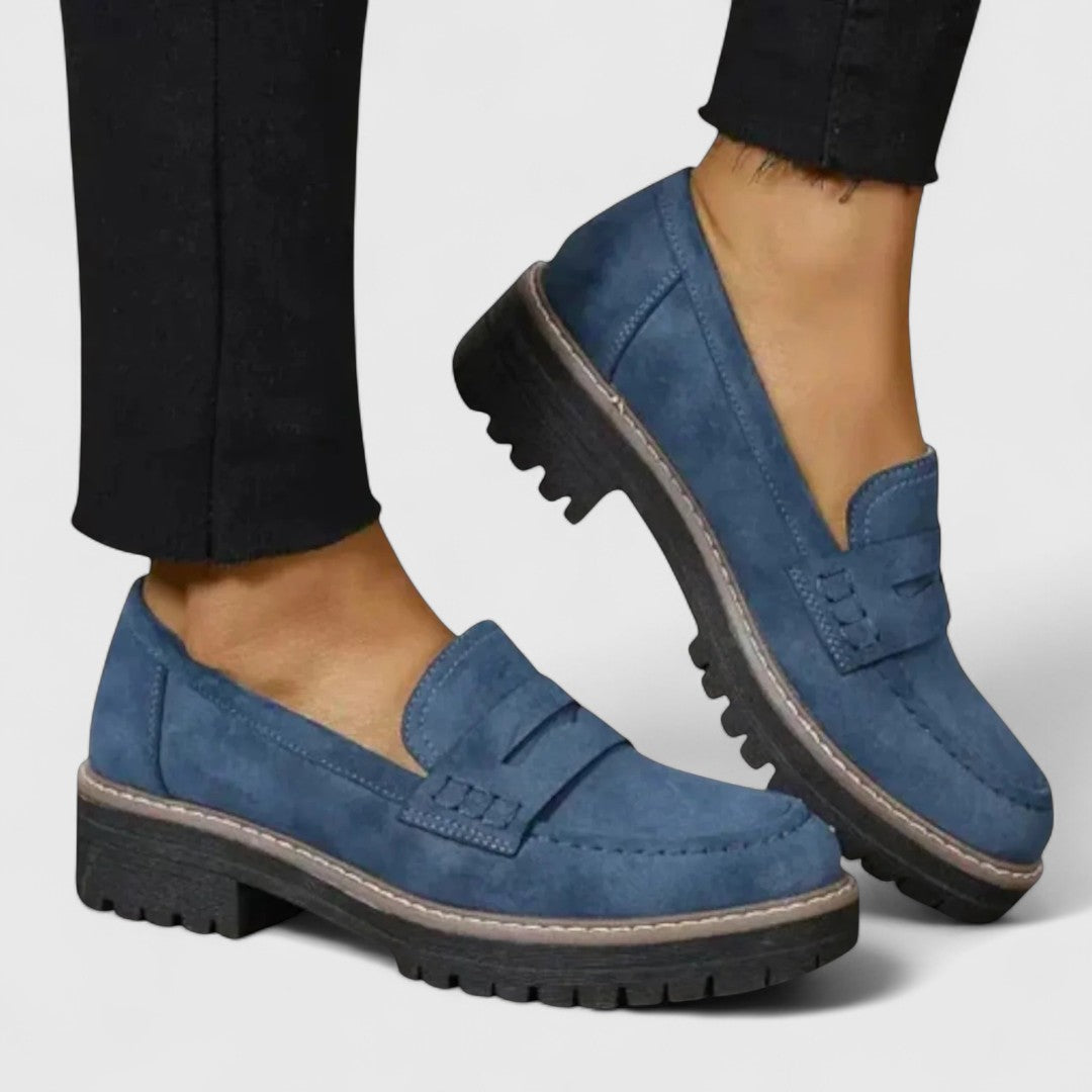 Women's Chunky Sole Loafers with Penny Strap Detail - Slip-On Platform Dress Shoes for Work, Casual & Smart Everyday Wear | Lonoma